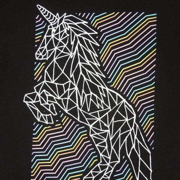 LULAROE CRYSTAL RAINBOW UNICORN WOMENS BLACK LARGE T-SHIRT L171 - Picture 1 of 5